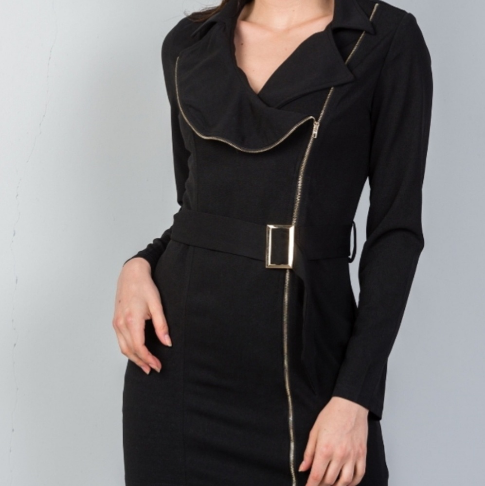 🖤Black Asymmetrical Zip Belted Jacket - Picture 3 of 5